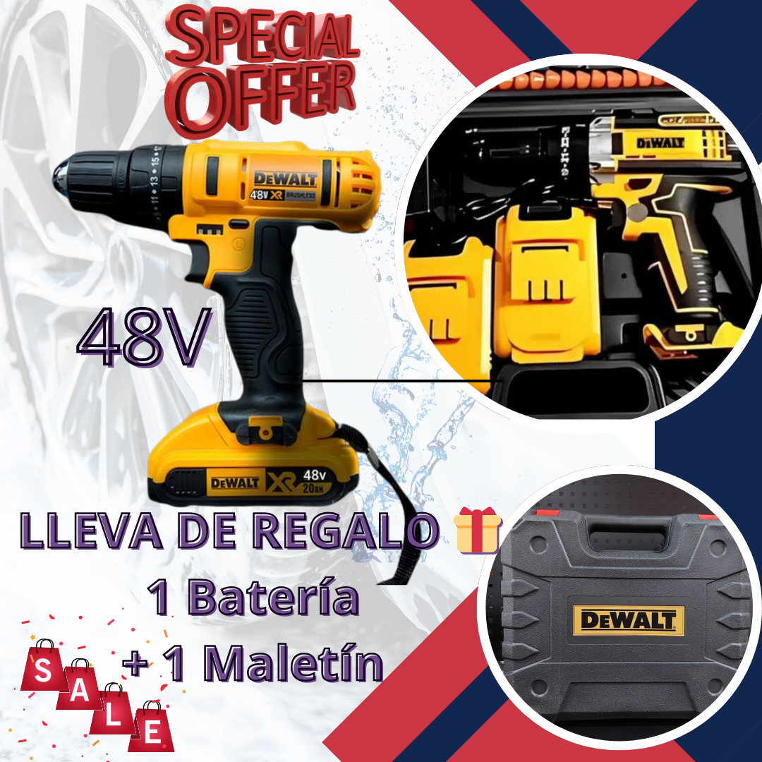 PowerDrill Pro Dewalt 48V PREMIUM + 🎁 ( 1 Maletín + 1 Batería)