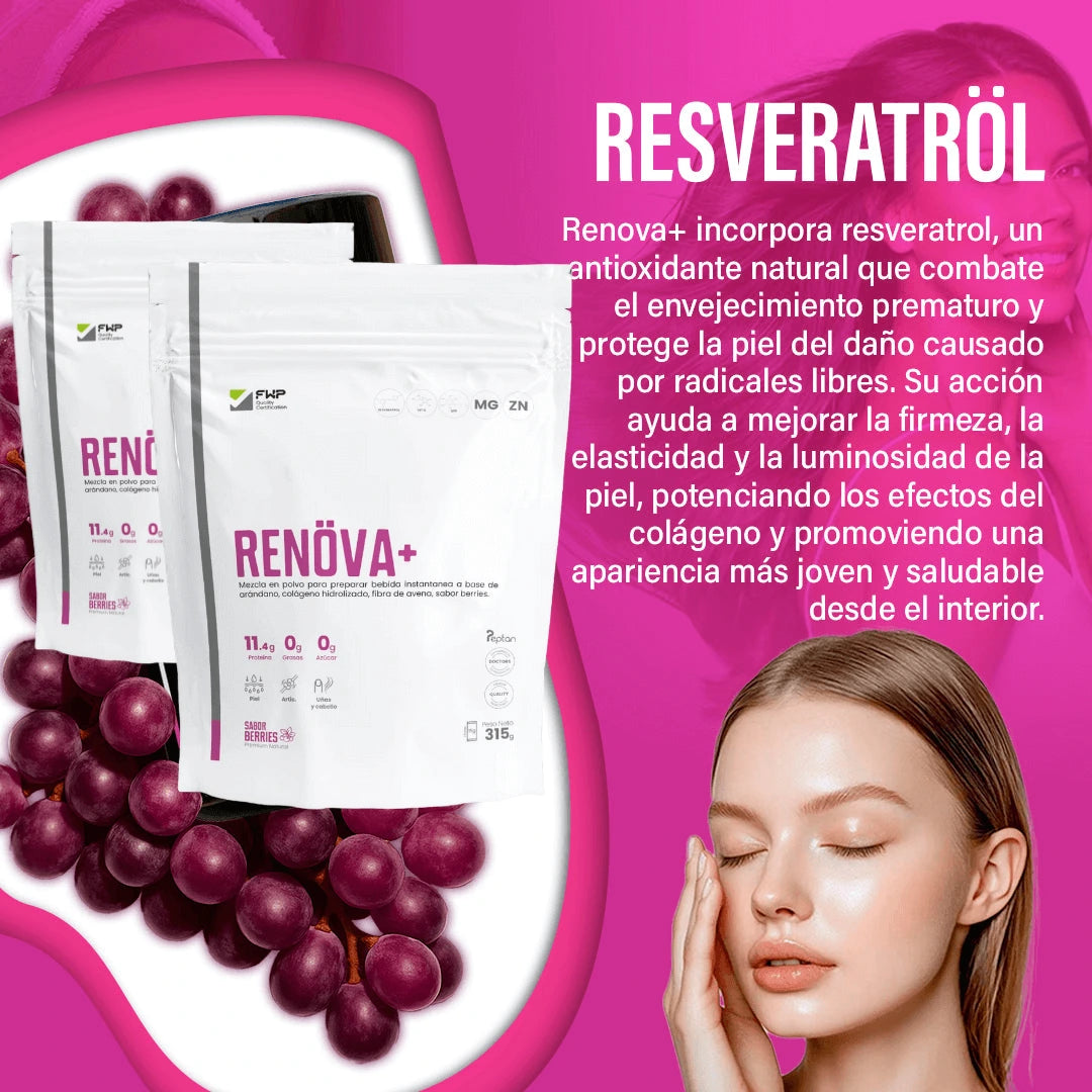 RENÖVA || Colágeno hidrolizado premium con Peptidos de activo + antioxidantes como resveratrol y coenzima Q10