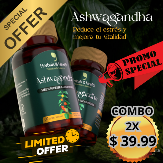 ASHWAGANDHA - 2 x $ 39.99  REDUCE EL ESTRÉS - MEJORA EL SUEÑO - REDUCE EL CORTISOL